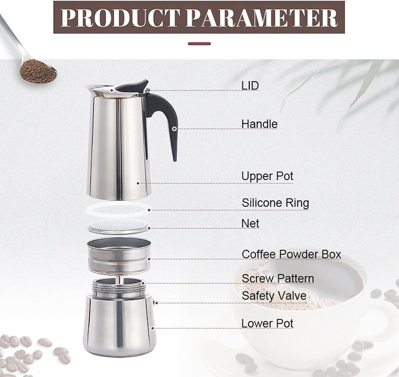 Coffe Pot, Stainless Steel Coffee Percolators Coffee Maker Percolator Pot Brew Coffee On Fire, Grill or Stovetop, No Bad Plastic Taste Ideal for Home, Camping and Travel(200ml)