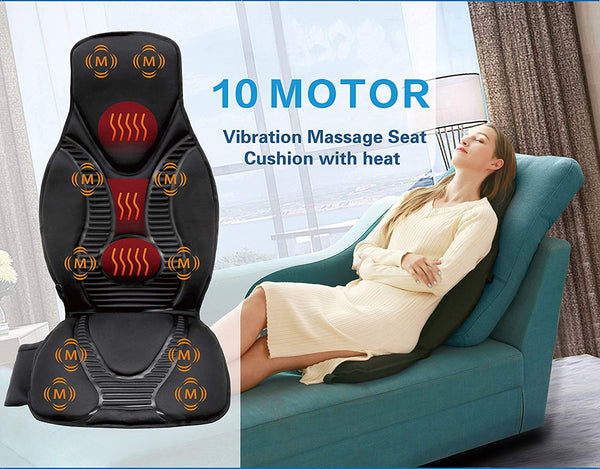 FS8816 Massage Seat Cushion, Massager with Heat, 10 Massage Nodes for Neck, Shoulders, Back/Lumbar, Thighs for Home, Office (Black)