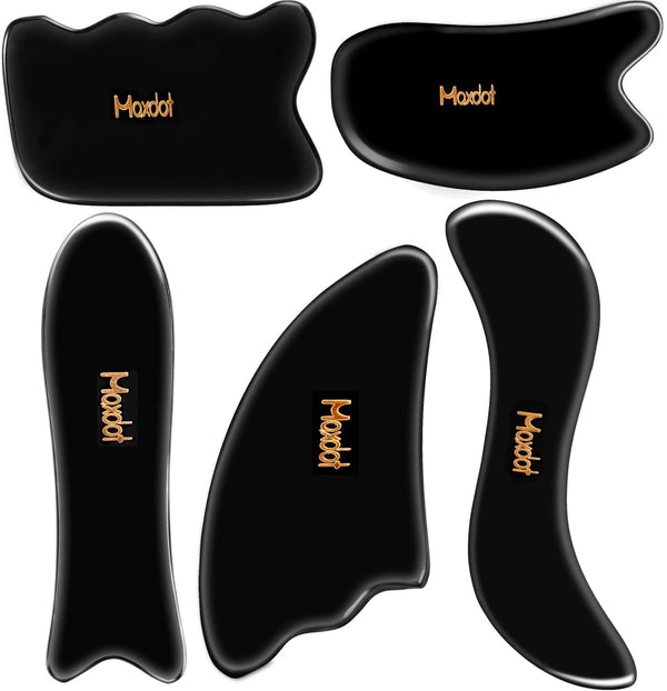 Maxdot 5 Pieces Gua Sha Massage Tools Set, Gua Sha Tool Scraping Massage Tool Set for Face Back and Neck Pain Release