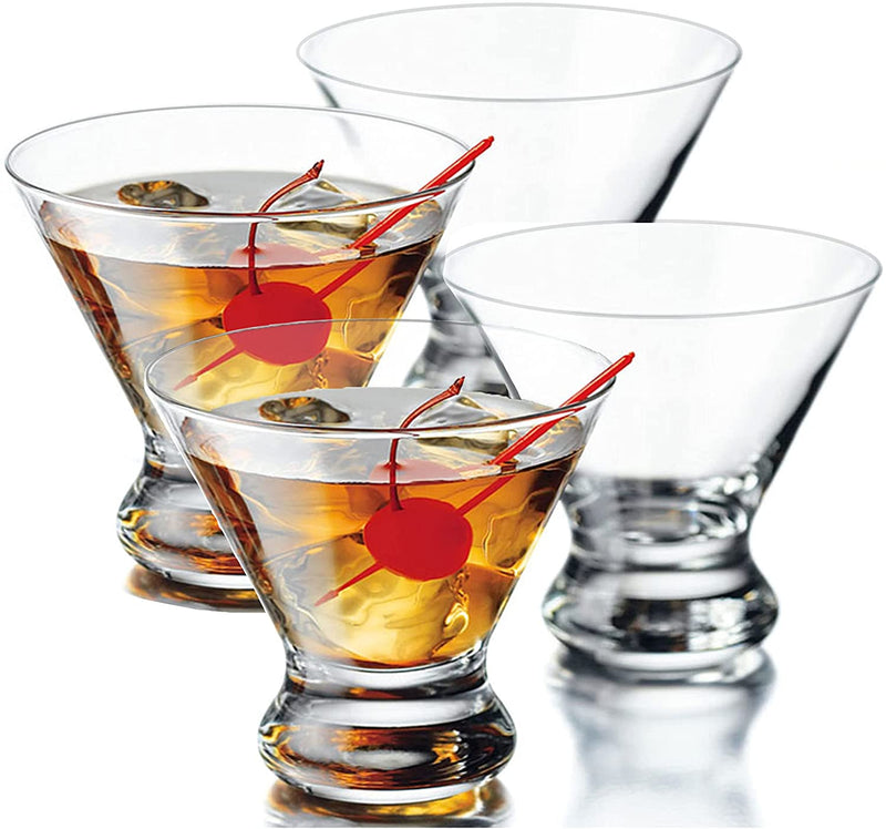 YAWALL Stemless Martini Glasses Set of 4-8.5 Oz Cocktail Glasses for Martini, Margarita & More, Lead-free Crystal Heavy Base Glassware Home Bar Use, Anniversary Party Gift
