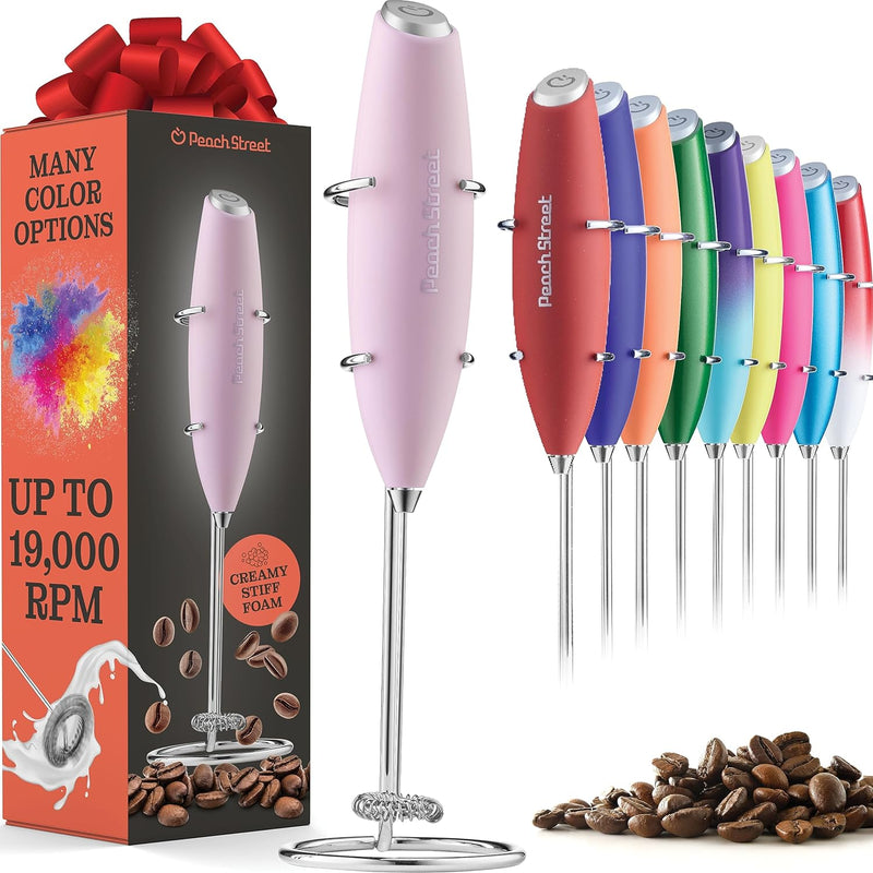 Powerful Handheld Milk Frother, Mini Milk Frother, Battery Operated Stainless Steel Drink Mixer - Milk Frother Stand for Milk Coffee, Lattes, Cappuccino, Frappe, Matcha, Hot Chocolate. Great Gift