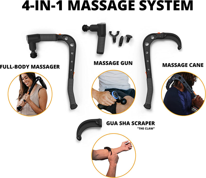 Brazyn - Talon Percussion Massage Gun + Massage Cane + Gun Holder System - Deep Tissue Muscle Massager with Arm Attachment for Whole Body Pain Relief, Upper and Lower Back, Neck & Shoulder Relaxer