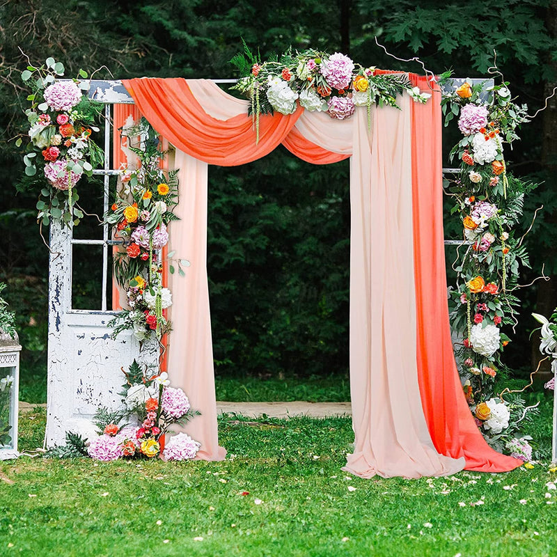 CharactersChiffon Wedding Arch Fabric Drapes - Orange  Peach Sheer Chiffon - 6 Yards Long - Party Ceremony Decorations