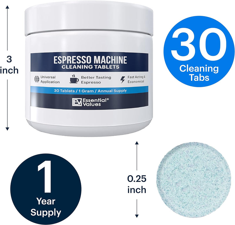 Essential Values Espresso Machine Cleaning Tablets (30 Tablets), For Jura, Miele, and Breville Espresso Machines - Made in USA