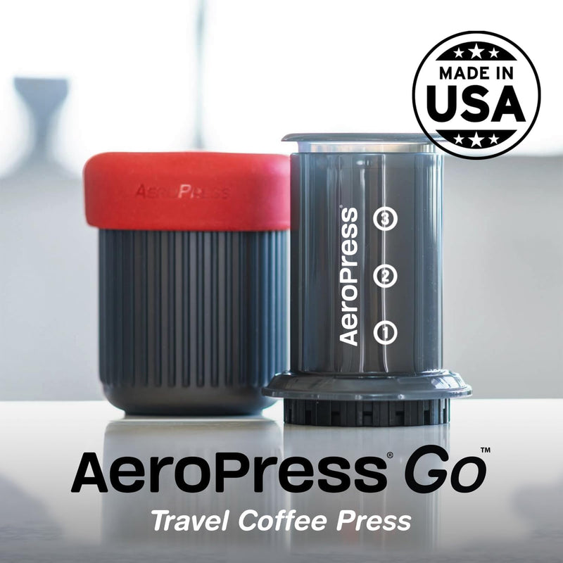 Aeropress Go Travel Coffee Press Kit - 3 in 1 brew method combines French Press, Pourover, Espresso - without grit or bitterness - Small portable Full bodied coffee maker for camping & travel