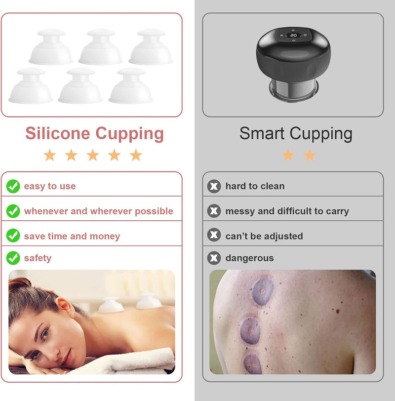 CUPID CARE Silicone Cupping Therapy Set, 6 PCS Anti Cellulite Suction Cup, Cupping Set Massage Therapy Cups, Improve Sleep, Pain Relief - Professional Cupping Set for Neck and Body(White)
