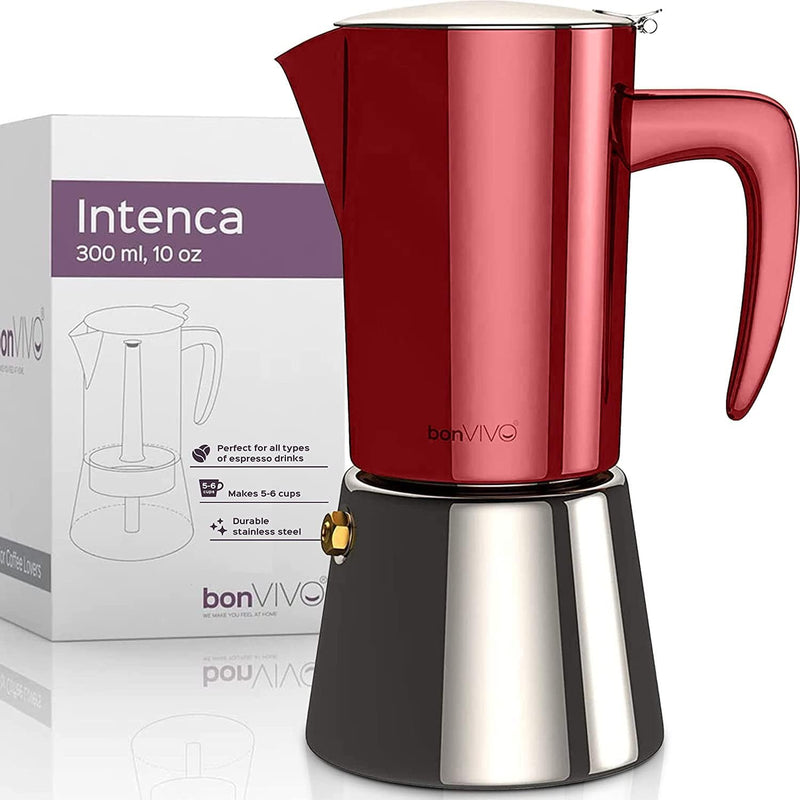 bonVIVO Intenca Stovetop Espresso Maker - Luxurious, Stainless Steel Italian Coffee Maker for Camping or Home Use - Makes 6 Cups of Full-Bodied Coffee - Copper, 10oz