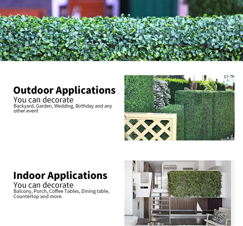 Artificial Boxwood Hedge Panels - 12 Pieces 20 x 20 with 400 Stitches - UV Stable for IndoorOutdoor Decor and Garden Fence