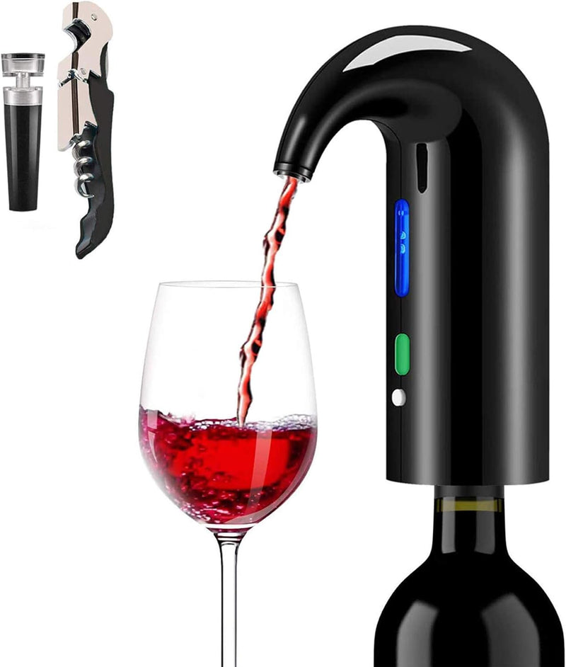 Electric Wine Aerator, Wine Dispenser Pump, Automatic Wine Pourer, Instant Wine Decanter, One-Touch Wine Oxidizer with Retractable Tube, Portable and USB Rechargeable, Matte Black