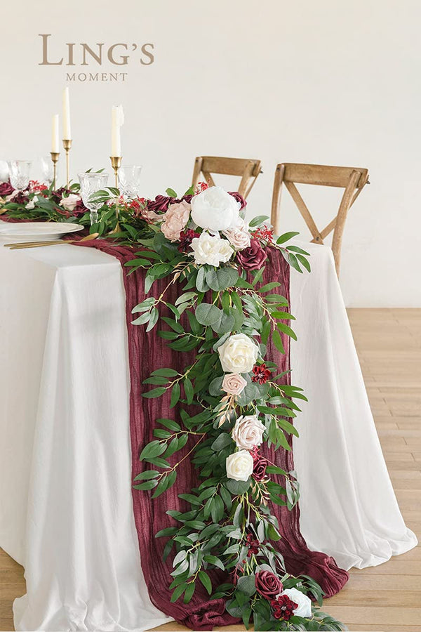 Eucalyptus Garland and Table Runner with Flowers - 6ft Mantle Decor for Wedding Centerpieces Rehearsal Dinner and Bridal Shower
