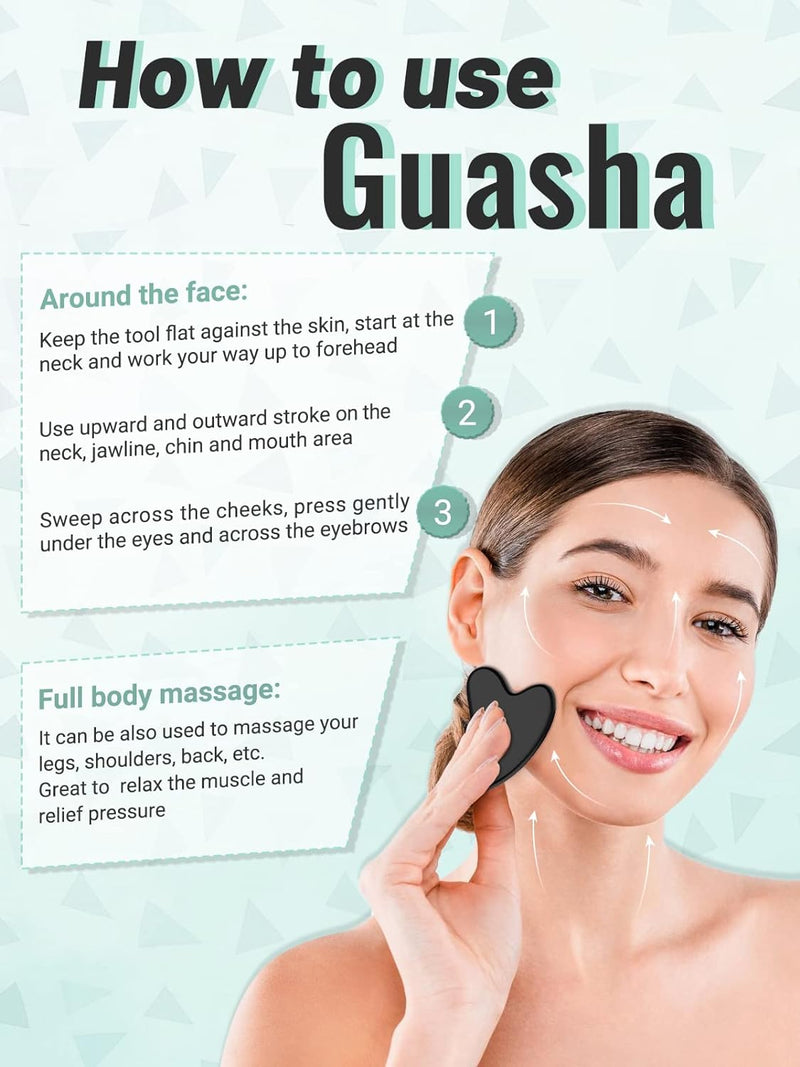 Deciniee Jade Roller and Gua Sha Set - Anti Aging Face Roller Massager & Gua Sha Facial Tools for Eye, Neck - Natural Guasha Facial Roller Skin Care Tools Body Muscle Relaxing Relieve Wrinkles-Black