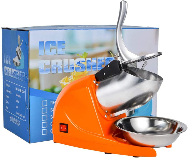 Electric Ice Crushers Machine Shaved Ice Machine Ice Snow Cone Maker  Professional Double Blades Stainless Steel Ice Shaver Machine for Home Commercial Use (Blue)