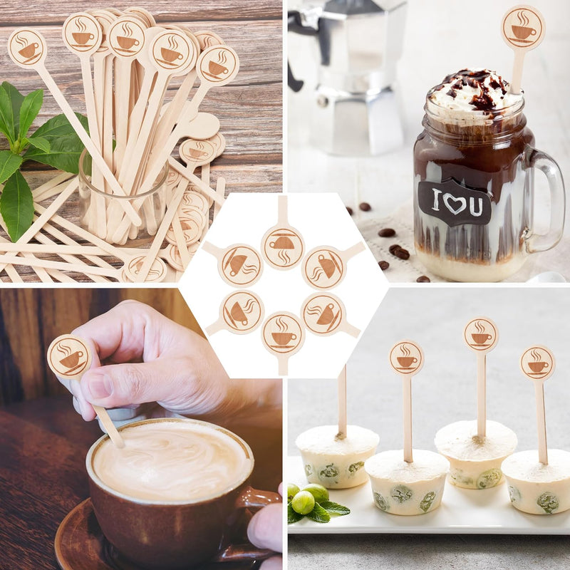 100Pcs Coffee Stirrers-5.9 Inch Natural Wooden Stir Sticks with Round Ends, Disposable Eco-Friendly Biodegradable Cafe Grade Coffee Stir Sticks Wood Beverage Mixer for Coffee Cocktails Milk Tea