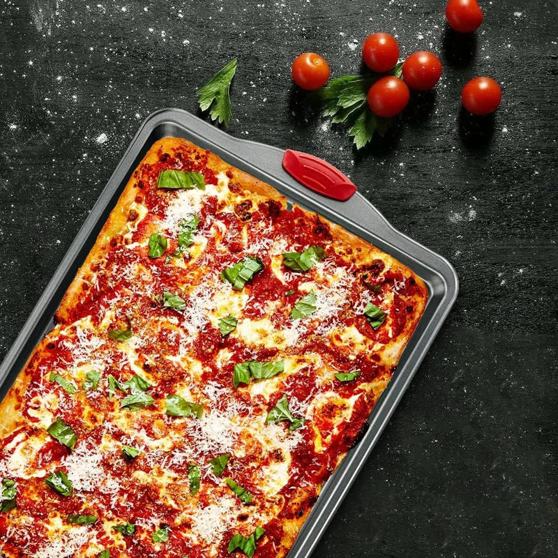 Nonstick Baking Sheet Tray Set of 3 - These Cookie Sheet Pans are Non-toxic, Dent, Warp, and Rust Resistant. Made with Heavy Gauge Carbon Steel for Oven Baking Sheets.