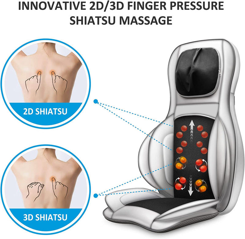 COMFIER Shiatsu Neck & Back Massager with Heat, 2D/3D Kneading Massage Chair Full Body, Chair Massager with Heat & Adjustable Compression, Massage Chair Pad for Full Back, Massage Seat for Men/Women