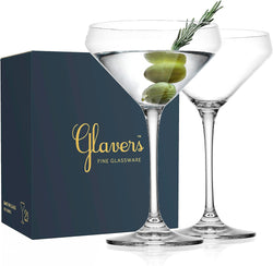 Glaver's Martini Glasses Set of 2 Cocktail Glasses, 10.5 Ounce Stemmed Margarita Glasses, For Bar, Martini, Cosmopolitan, Gimlet and Cocktails. - Dishwasher Safe.