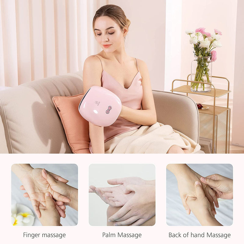 COMFIER Wireless Hand Massager with Heat -3 Levels Compression & Heating,Rechargeable Hand Massager Machine for Carpal Tunnel,Ideal Gifts for Women (Petal Pink)