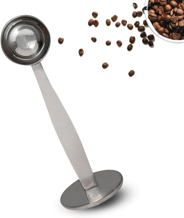 2-in-1 Coffee Scoops, 304 Stainless Steel Tablespoon Measure Spoon, with Pressed Bottom for Coffee Bean Press Coffee Grinding Pressing（Silver15 ml）