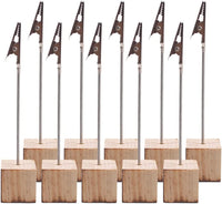 20 Pcs Rustic Wood Place Card Holders with Memo Clips and 30 Pcs Kraft Place Cards, Wooden Table Number Holder Stand Photo Picture Note Clip Holders for Wedding Party Name Sign - Cube Base