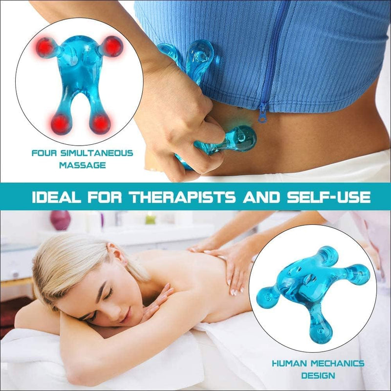 melonsun Palm Massage Tool- Easier Grip Four Point Massage Tool, Handheld Massage Tool for Women and Men- Comfortable Small Massage Tool for Whole Body Relief (Blue)