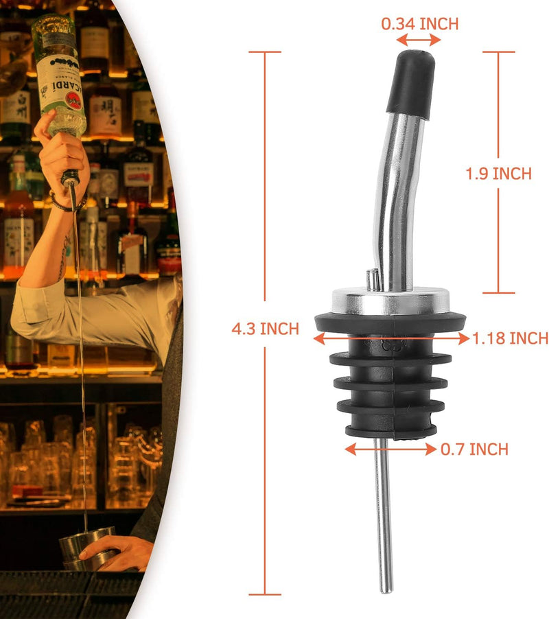 48 Pack Stainless Steel Classic Bottle Pourers Tapered Spout - Liquor Pourers with Rubber Dust Caps