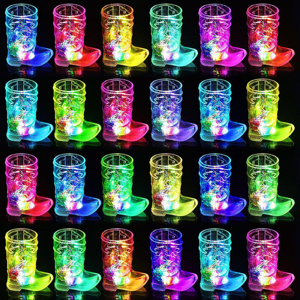 24 Pack Cowboy Boot Shot Glass Light Up Plastic Shot Glasses 1.5 oz Flashing Shot Cups with Detachable Soles, Party Decorations Bachelorette Party Favors Cowgirl Decorations for Birthday Wedding etc
