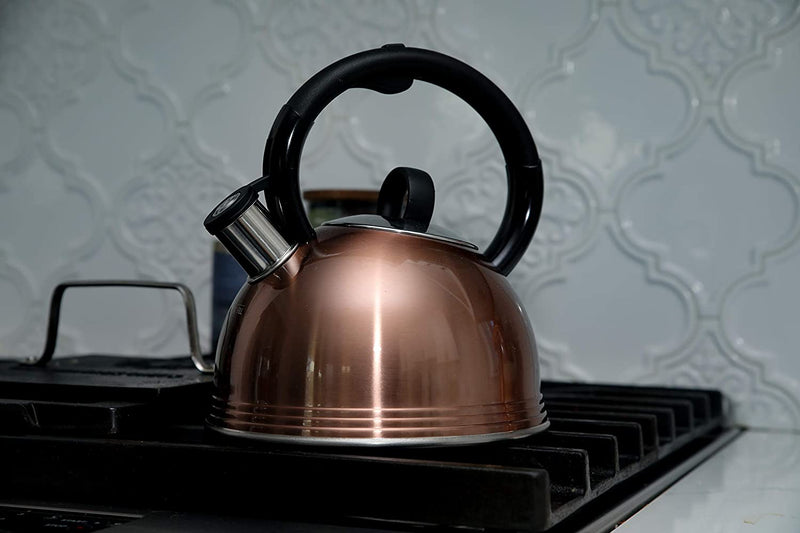 Copco Stainless Steel 2.1 Quart Whistling Tea Kettle, Glossy Copper Finish