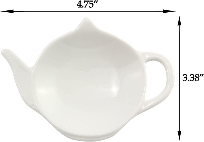 Cornucopia White Ceramic Tea Bag Coasters Spoon Rests; 4-Pack Classic Teabag Caddy Holder Saucer Set