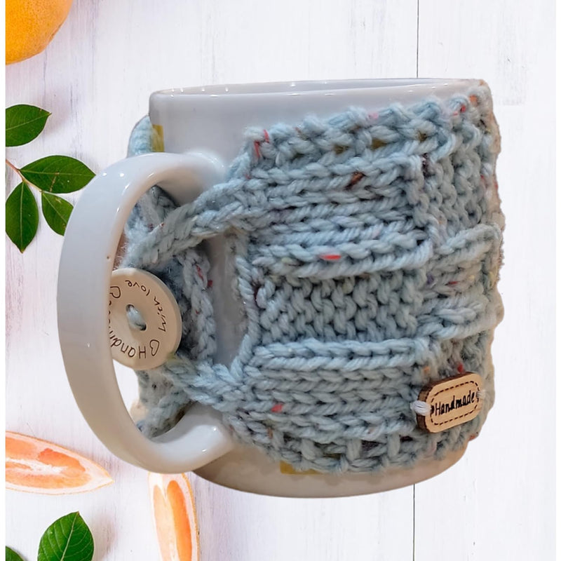 Set of 2 coffee cozy,reusable sleeve for coffee and tea cups, sweater wrap for mugs, Rose and aqua cozy coffee sweater for mugs