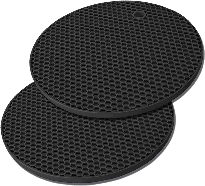 TENOC Silicone Trivet Mats for Hot Pots & Pans, Heat Resistant Pot Holder, Non-Slip Hot Pads for Dishes & Cookware, Multipurpose Kitchen Table Teapot Coaster, 7.1 Inch, 1 Pcs, Black