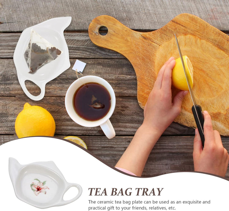 FAVOMOTO Tea Bag Saucers,2Pcs Ceramic Tea Bag Holders - Exquisite Tea Bag Tray,Small Loose Tea Dish,Teapot Shaped Tea Bag Coasters,Tea Bag Coaster Trays