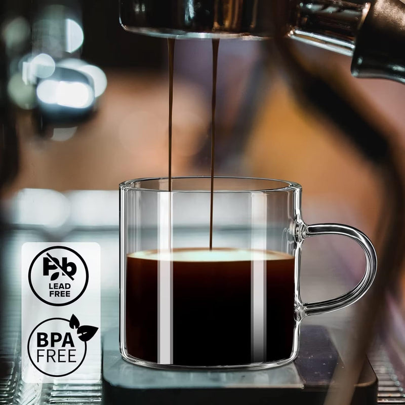 PARACITY Espresso Cups Set Of 2, Insulated Espresso Shot Glass 4.3 OZ, Clear Glass Expresso Coffee Cup with Handle, Borosilicate Espresso Accessories, Small Coffee Cups for Espresso Machine, Tea Cup