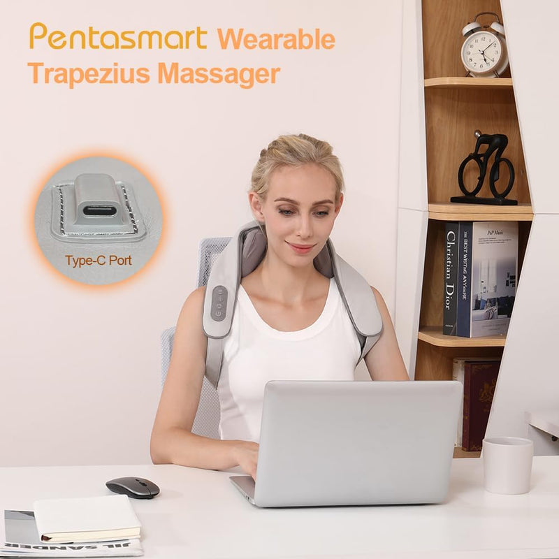 PENTASMART Neck Massager, Neck and Shoulder Massager with Heating for Neck, Shoulder, Back and Leg Pain Relief, Cordless Shiatsu Massager Gifts for Men, Women, Mums and Dads