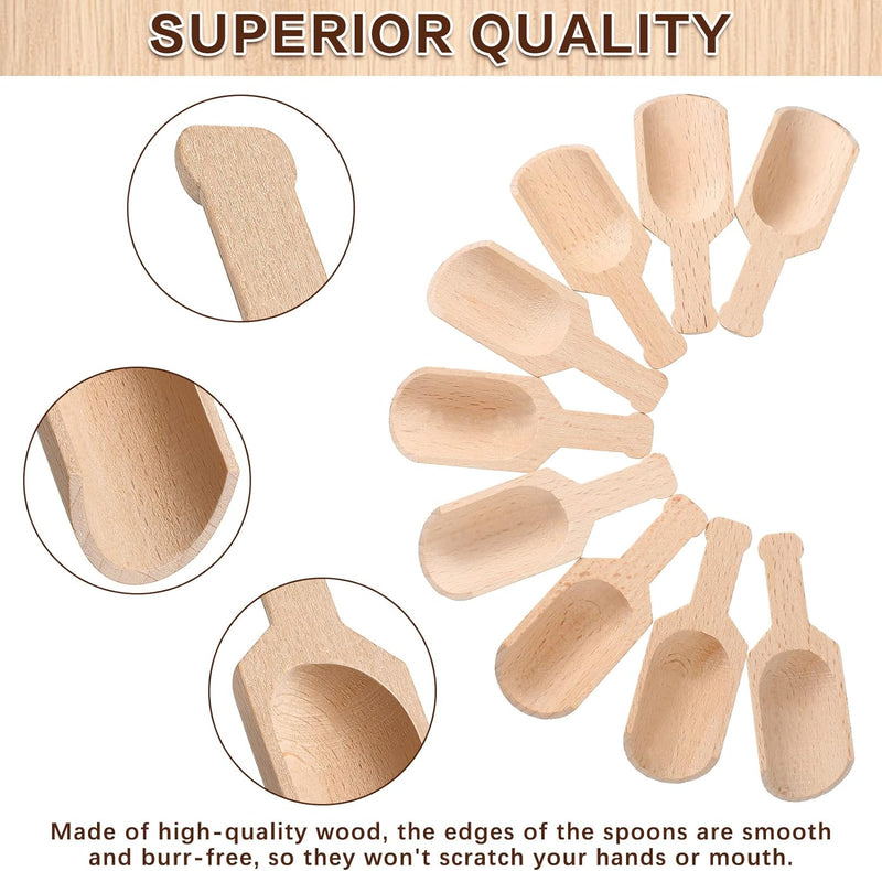 12 Pieces Mini Wooden Scoops for Canisters Small Bath Salt Scoops Mini Wood Coffee Spoon Washing Powder Scoops for Spices Tea Beans Sugar Scrubs Bath Salts Cooking 1.2 x 3.2 Inches