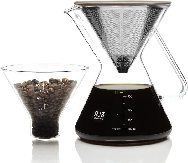 OVALWARE Pour Over Coffee Dripper Maker - (17oz / 0.5L) Unlock New Flavors with Paperless Stainless Steel Filter, Precision Measuring Cup and Carafe