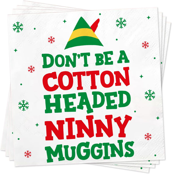 Funny Christmas Cocktail Napkins, 50 Pack Elf Beverage Paper Napkins, Buddy The Elf Christmas Party Supplies, Holiday Home Table Decorations, 3-Ply, 6.5x6.5 inch