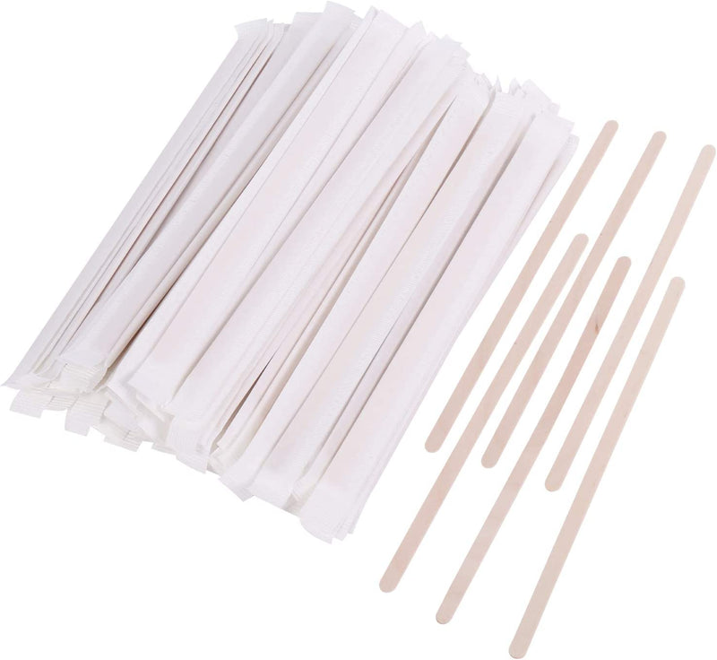 Gmark Individually Wrapped Wood Coffee Stir Sticks - 7" - 500pc Round End, Eco Friendly Coffee Stirrers Wood for Hot Drinks - Natural Birch Wood GM1116A