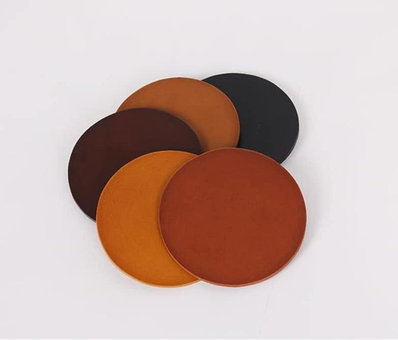 100% Genuine Leather Coasters 4 - Pack | Premium Leather Leather Drinking Coasters | Perfect for Home/Office/Kitchen/Bar | Stylish, Rustic, Decorative | Furniture Protection (Red Brown)