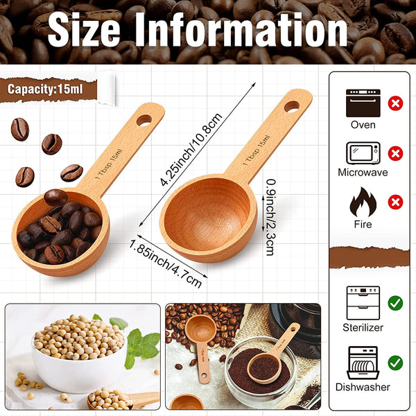 4 Pieces Coffee Scoop Wooden Coffee Spoon in Beech, Wood Coffee Measure Scoop Wooden Tablespoon for Measuring Coffee Beans or Tea Home Kitchen Accessories (15 ml)