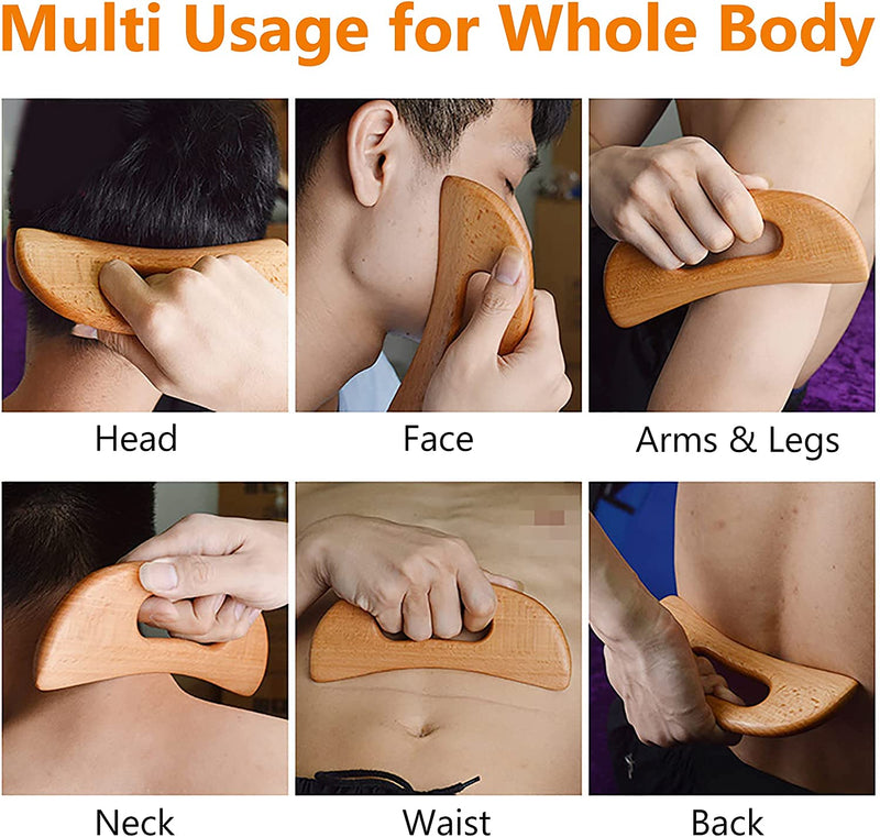 Lymphatic Drainage Massager, Wooden Gua Sha Tool for Body, Manual Massage Scraper for Anti Cellulite and Relieve Muscle Fatigue, Body Gua Sha Paddle (Style A)