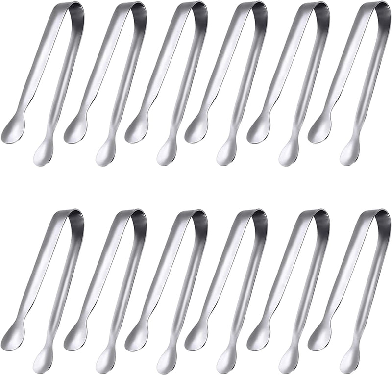 JCREN 12 Pcs Serving Tongs, Small Serving Utensils for Parties Catering Gold Tongs, Food-Grade 304 Stainless Steel Mini Appetizer Tongs for Tea Party Coffee Bar, 4" Sugar Tongs - Gold