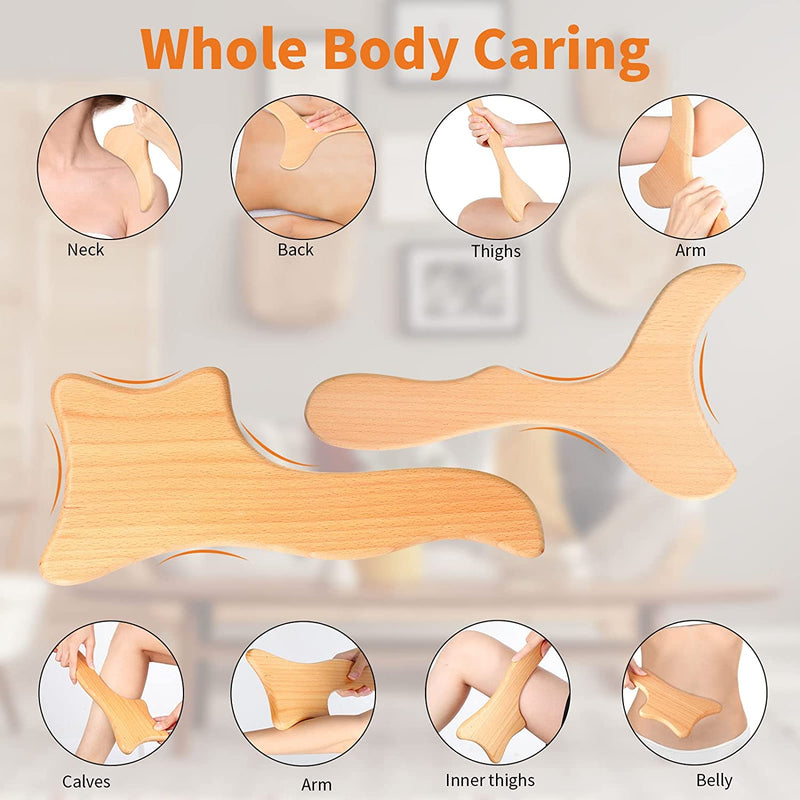 10 Pieces Wood Massage Tools Kit Wooden Maderoterapia Cellulite Massage Roller Lymphatic Drainage Health Care for Neck Leg Back Arm Body Muscle Pain Relief Tools