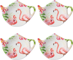 Supreme Housewares Tea Bag Holder Set of 4, Teapot Shaped Tea Bag Coasters Spoon Rests Saucer Seasoning Dish Set Teabag Holder (Flamingo)