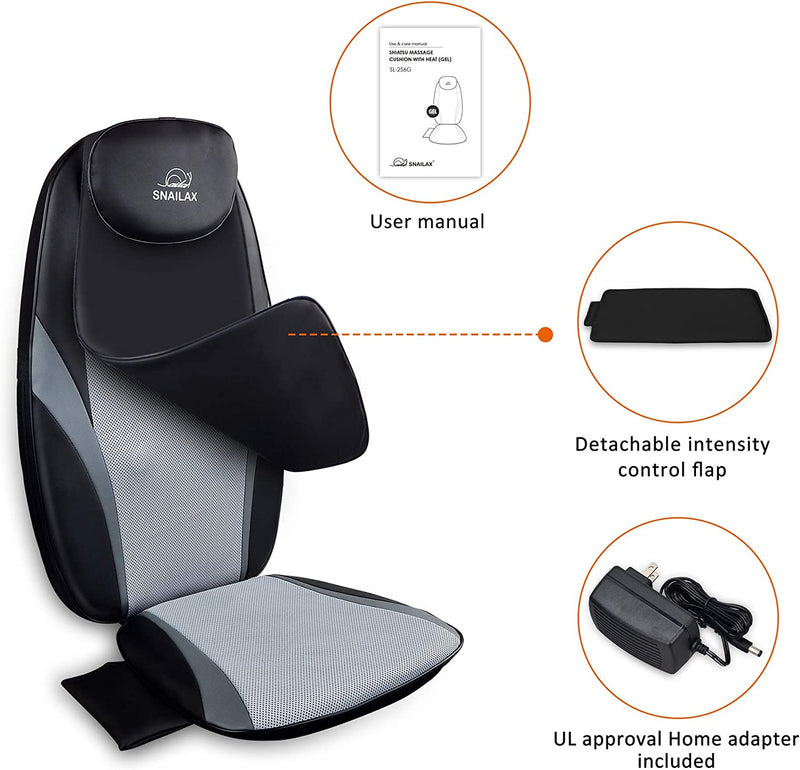 Snailax Shiatsu Back Massager with Heat - Gel Massage Nodes, Deep Kneading Massage Chair Pad Seat Massager Massage Cushion for Home Office Chair use