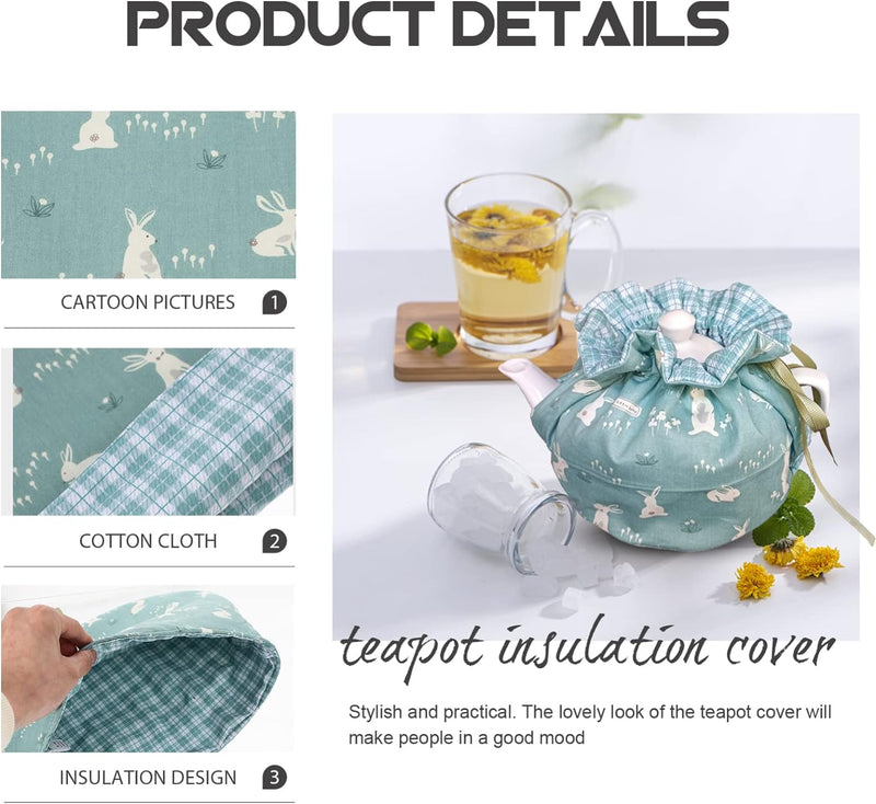 Kichvoe Tea Cosy Rabbit Printed Insulated Teapot Cover Keep Warm Tea Kettle Quilt for Home Kitchen Table Hotel Tea Party