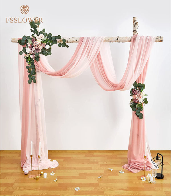 Wedding Arch Flowers  Drape Kit with 2 Flower Swags  2 Draping Fabrics - Dusty Rose  Blush