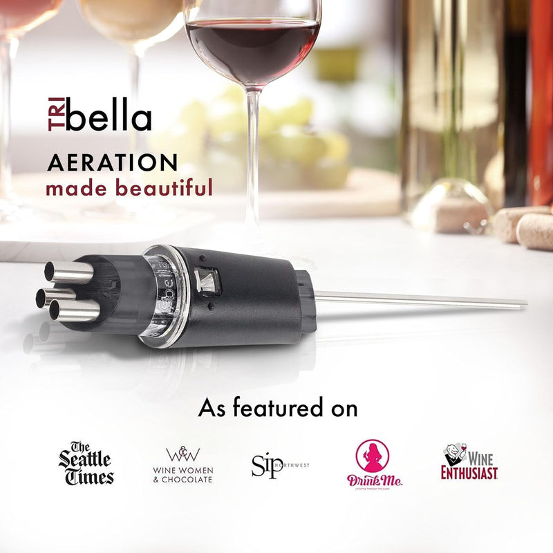 TRIBELLA Classic Wine Aerator, Multi-Stream Wine Aeration Device, 3 Stainless Steel Spouts, Handmade, Easy-to-Use, No-Drip Wine Pouring Accessory in Easy-to-Carry Protective Case