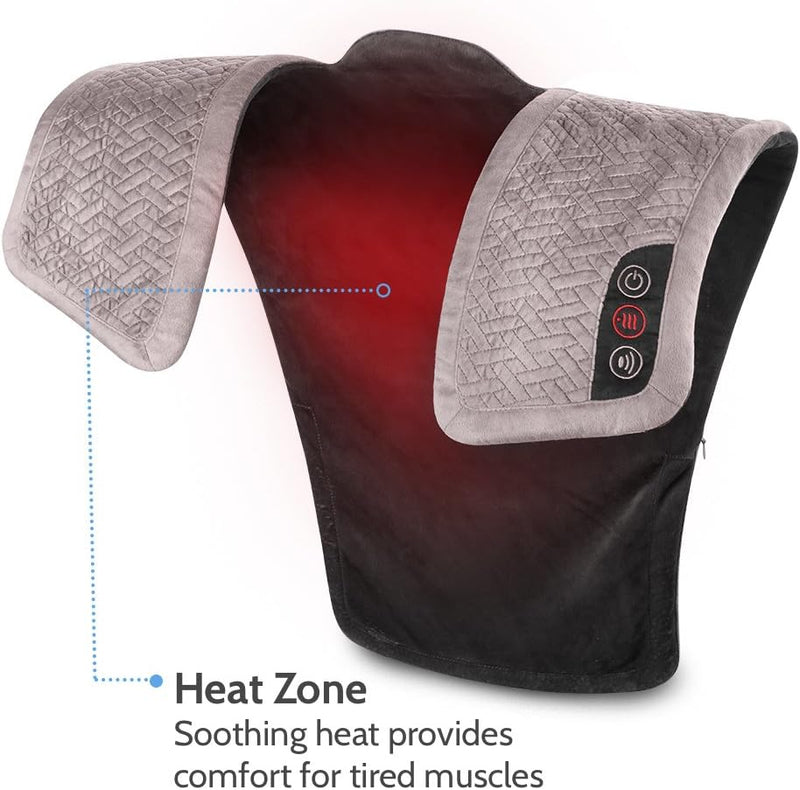 Homedics Comfort Pro Elite Heated Vibrating Massage Wrap Adjustable Intensity, Soft Fabric, Tension Relief Heat Therapy Heated Shoulder Massage, Relieves Neck, Upper Back & Shoulders (Long)