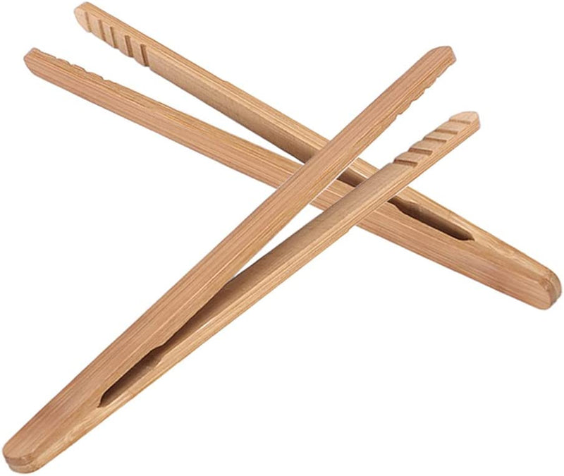 Bamboo Toast Tongs, 7 Inches Mini Wood Cooking Tong with Anti-slip Design Great for Serving Food/Toaster/Bread & Pickles/Sugar/Barbecue,Small Kitchen Tongs Multi-use for Salad, Grilling, Frying (2)