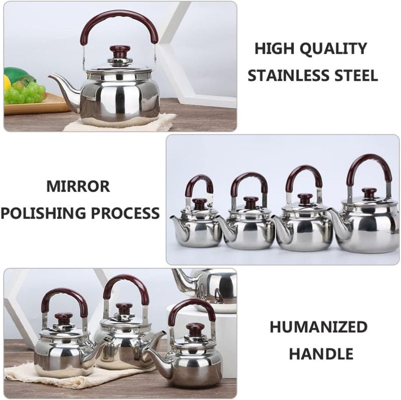 LIFKOME Traditional Stainless Steel Heavy Duty Tea Kettle With Sandwich Bottom and Specialty Cool Touch Handling Mirror Finish Stainless Steel Whistling Tea Kettle Stove Top